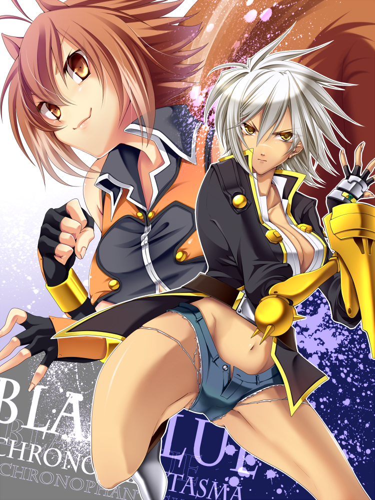 animal_ears, blazblue, blazblue:_chrono_phantasma, breasts, brown_eyes, brown_hair, bullet_(blazblue), cleavage