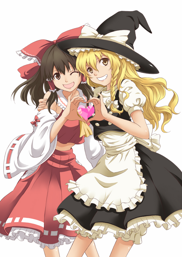 apron, ascot, blonde_hair, blush, bow, braid, brown_eyes, brown_hair