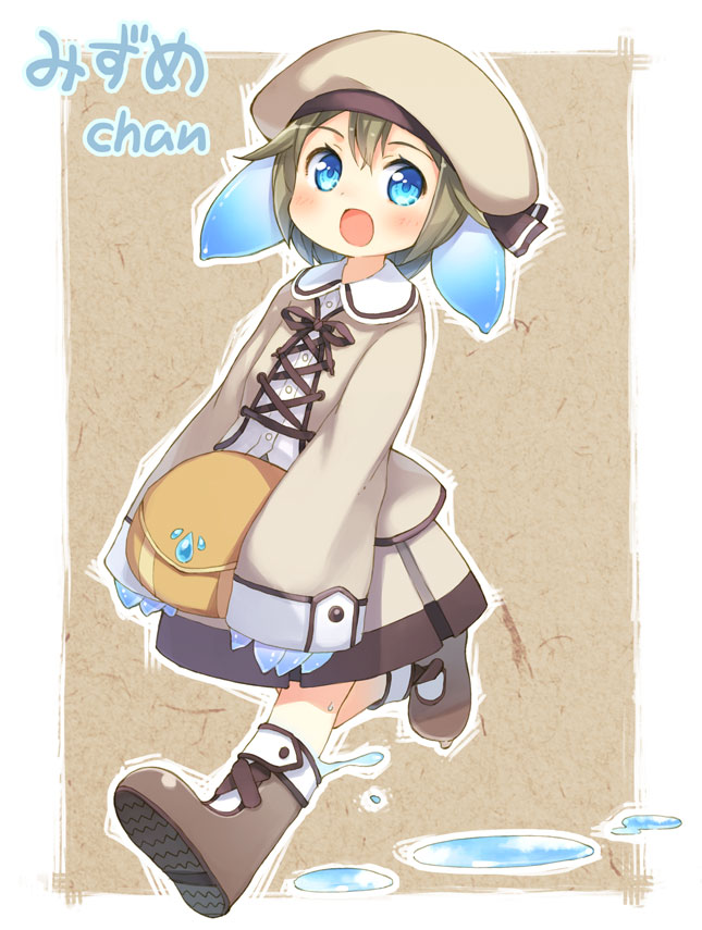 :d, aqua_eyes, bag, blush, boots, hat, kito_(sorahate), monster_girl