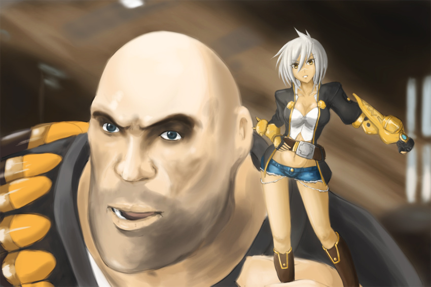 1girl, blazblue, blazblue:_chrono_phantasma, boots, breasts, bullet_(blazblue), cleavage, crossover