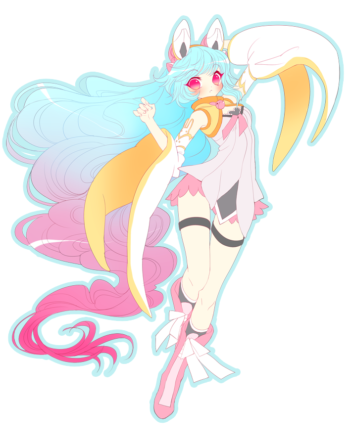 bunny_ears, gaia_online, headphones, heart, long_hair, melodeiia, original, pink, rabbit_ears, shoes, skirt, solo, very_long_hair, vocaloid