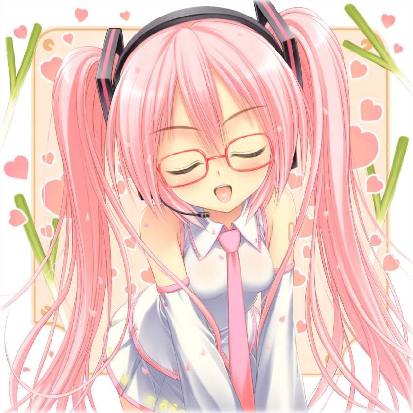 bare_shoulders, blush, closed_eyes, detached_sleeves, erinngi, eyes_closed, glasses, heart