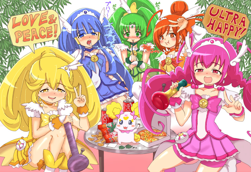 aoki_reika, bike_shorts, blue_eyes, blue_hair, blush, bong, candy_(smile_precure!), choker