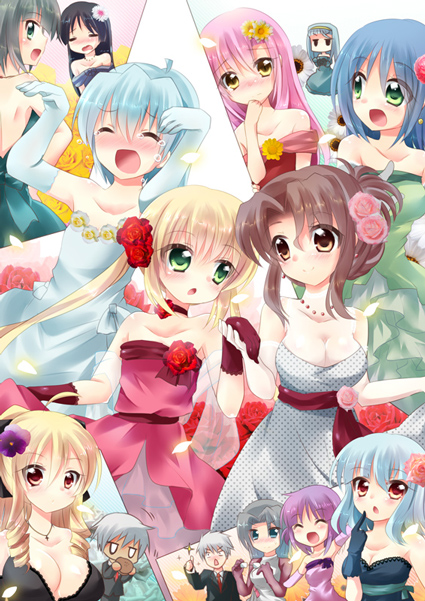 asakaze_risa, ayasaki_hayate, black_hair, blonde_hair, blue_eyes, blue_hair, breasts, brown_hair, character_request, crossdressinging, drill_hair, everyone, gown, green_eyes, hanabishi_miki, harukaze_chiharu, hayate_no_gotoku!, hibino_fumi, katsura_hinagiku, kuriyuzu_kuryuu, machina_(hayate_no_gotoku!), maid, maid_headdress, maria, nishizawa_ayumu, purple_hair, purple_hais, red_eyes, saginomiya_isumi, sanzen'in_nagi, sanzen'in_nagi, sanzenin_nagi, segawa_izumi, segawa_kotetsu, suirenji_ruka, tennousu_athena, twintails, yellow_eyes