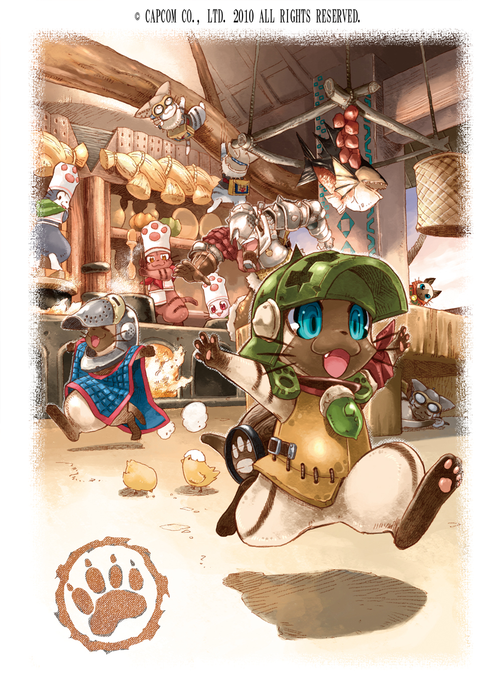 capcom, cat, character_request, chef_hat, chick, chicks, cooking, felyne