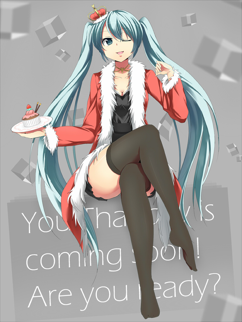 aqua_eyes, aqua_hair, crossed_legs, cupcake, hatsune_miku, legs, long_hair, long_legs