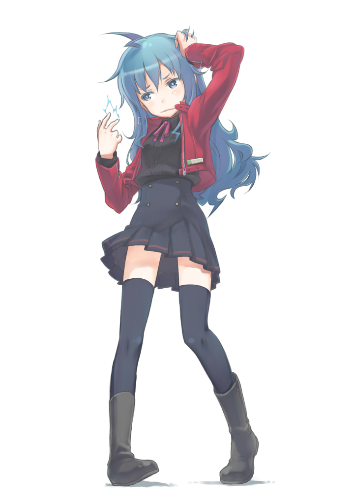 archellaura, bad_id, black_legwear, blue_hair, boots, jacket, long_hair, original