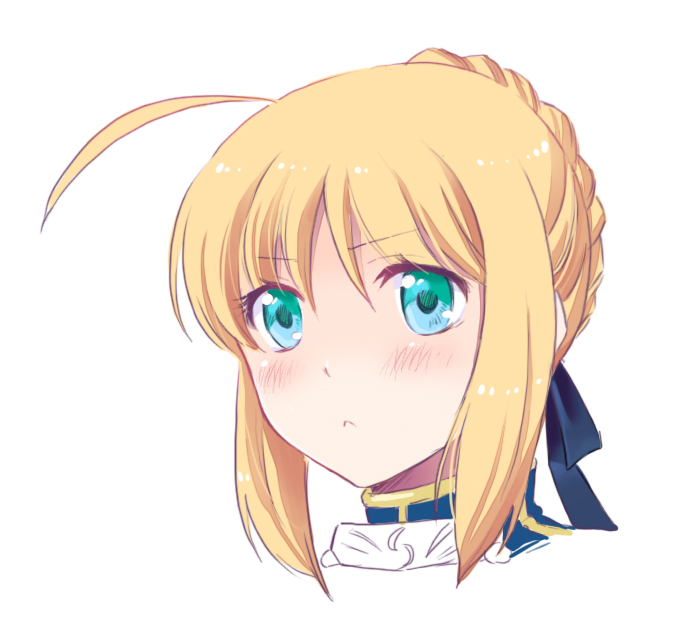 :<, ahoge, blonde_hair, blush, fate/zero, fate_(series), green_eyes, hachi_(gaoo), saber, solo