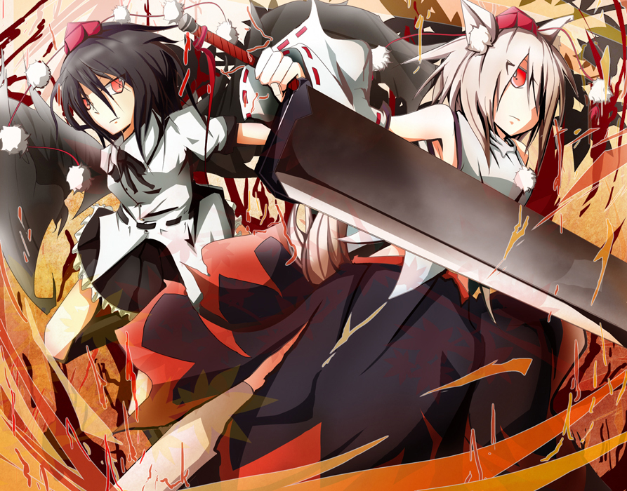 animal_ears, armpits, bird_wings, black_hair, black_wings, detached_sleeves, hat, inubashiri_momiji