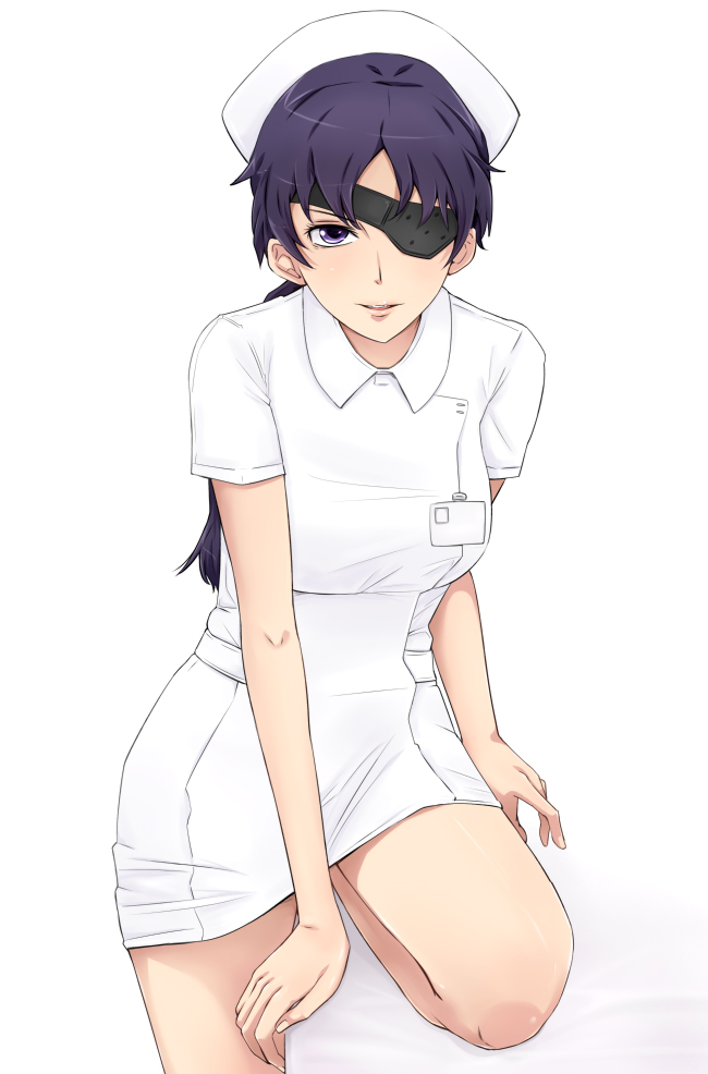 bed, eyepatch, hat, ichihisa, long_hair, mirai_nikki, nurse, nurse_cap