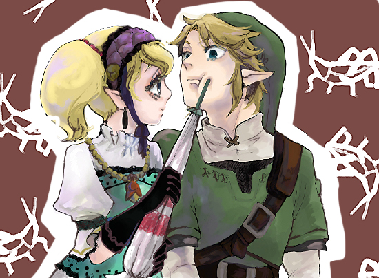 blonde_hair, blue_eyes, gloves, gothic_lolita, hat, jewelry, link, lolita_fashion