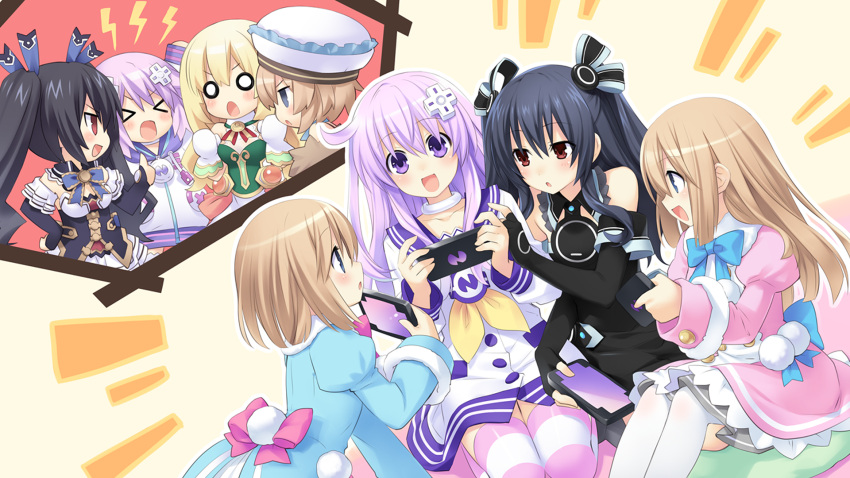 blanc, game_cg, hyperdimension_neptunia_mk2, nepgear, neptune_(choujigen_game_neptune), noire, ram_(neptune_series), rom_(neptune_series)