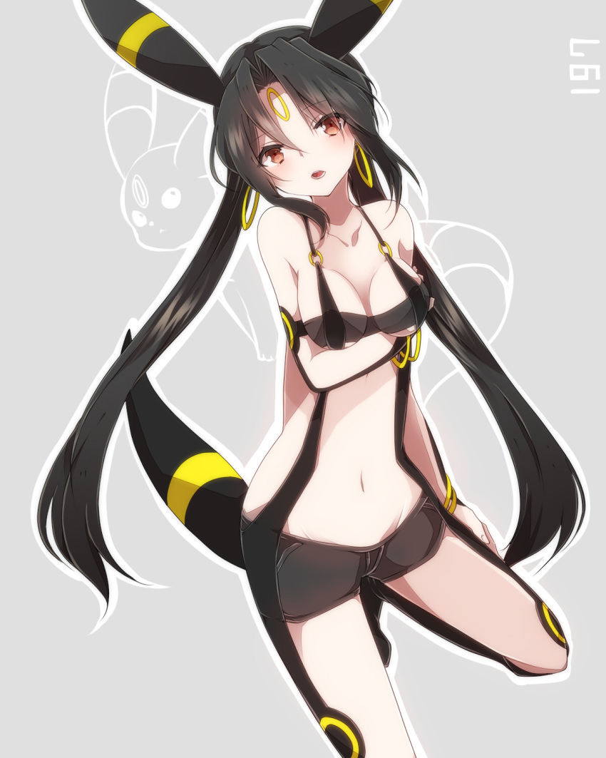 animal_ears, black_hair, blush, bracelet, breasts, earrings, facial_mark, forehead_mark