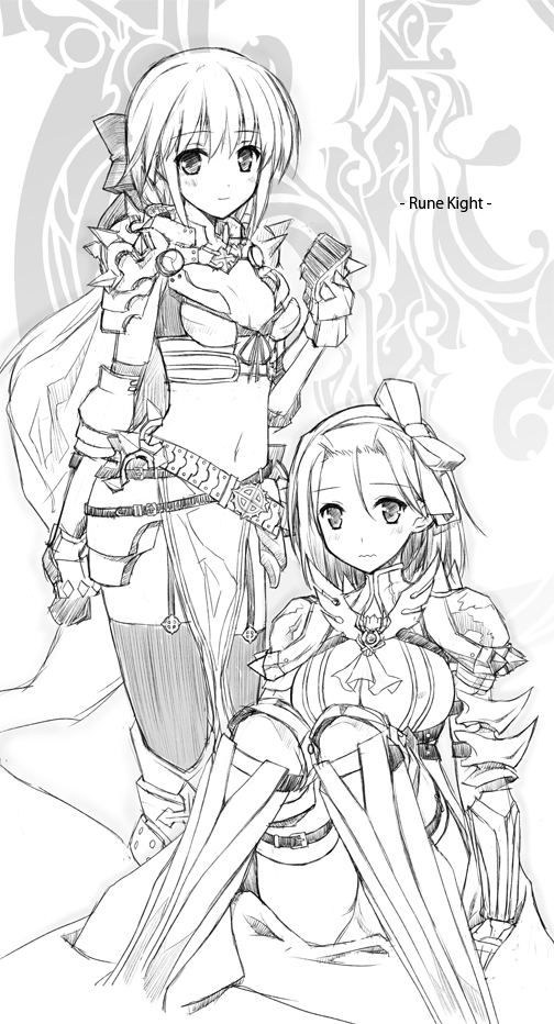 armor, armored_dress, black_legwear, cape, hairband, isizuaki, long_hair, monochrome