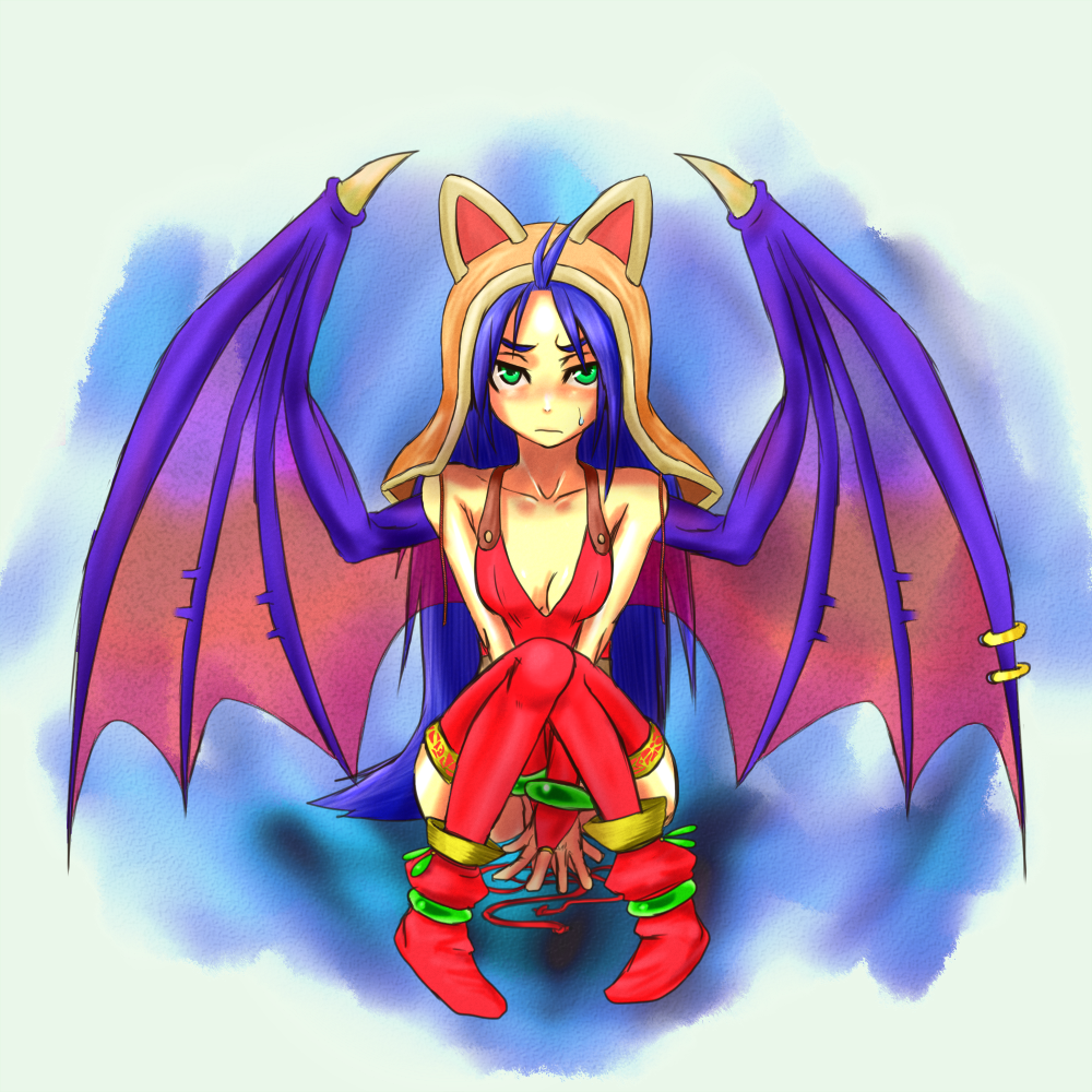 boots, breasts, breath_of_fire, breath_of_fire_ii, cleavage, dragon_girl, green_eyes, hat
