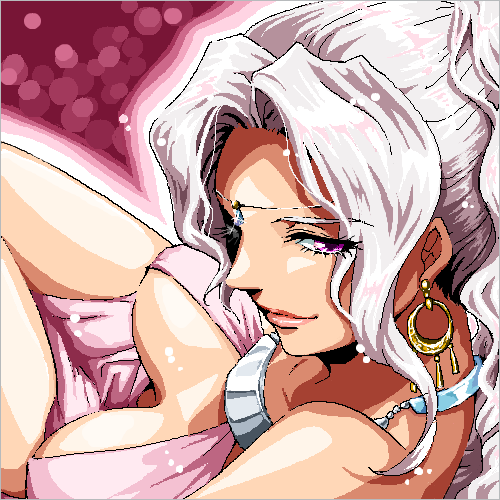 breasts, circlet, cleavage, earrings, gensou_suikoden, gensou_suikoden_i, jeane, jewelry, kai_(lisalisa1983), large_breasts, legs, long_hair, lowres, naughty_face, oekaki, ponytail, purple_background, purple_eyes, silver_hair, smile, solo, thighs, violet_eyes, white_hair