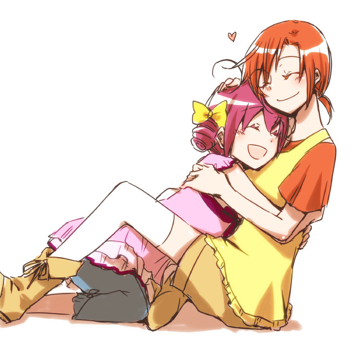 ahoge, bow, casual, closed_eyes, drill_hair, eyes_closed, hair_bow, heart