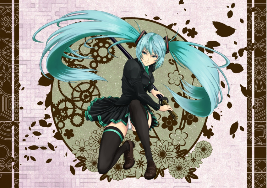 din47060702, hatsune_miku, katana, panties, sword, thigh-highs, thighhighs, underwear