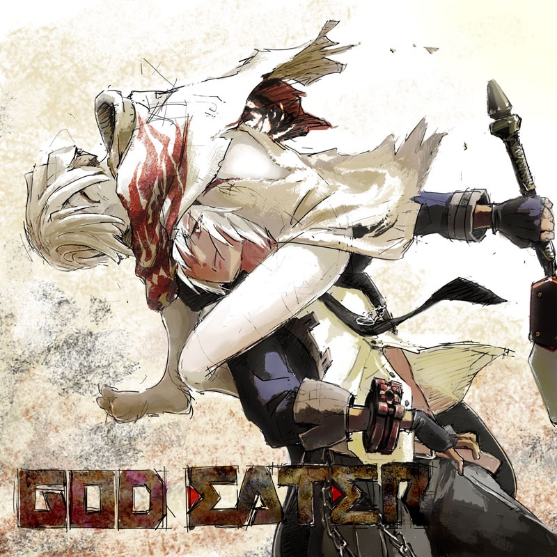 1girl, :t, ^_^, bare_legs, cloak, closed_eyes, eyes_closed, god_eater