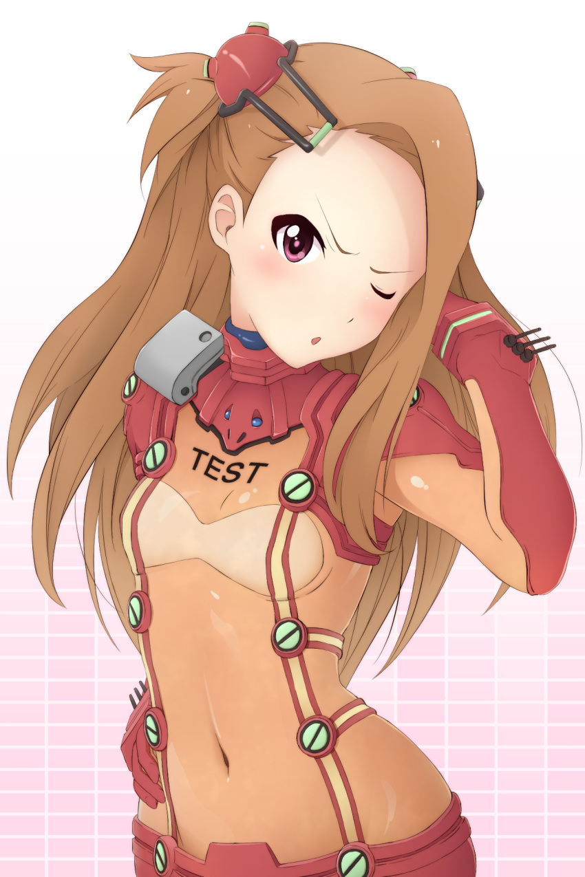 brown_hair, cosplay, evangelion:_2.0_you_can_(not)_advance, forehead, highres, idolmaster, long_hair, minase_iori