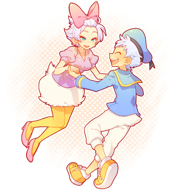 1girl, adapted_costume, beret, bow, bracelet, closed_eyes, daisy_duck, disney