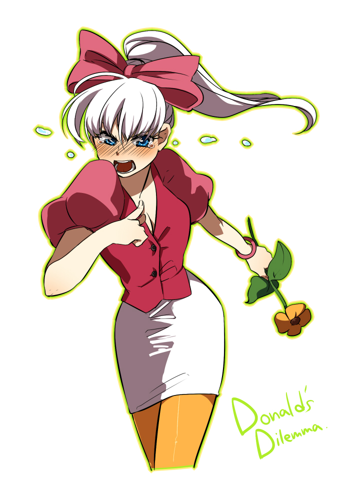 adapted_costume, blue_eyes, blush, bow, bracelet, daisy_duck, disney, flower