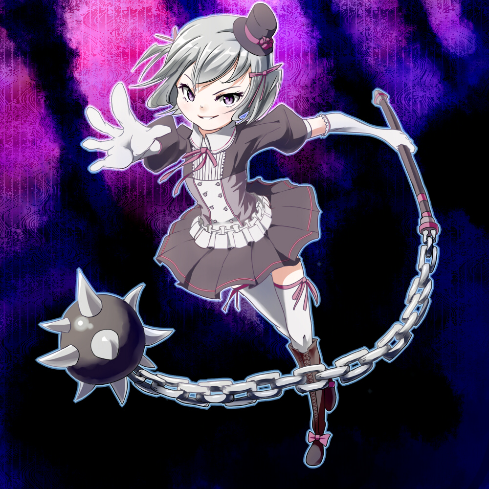 boots, chain, chains, dress, elbow_gloves, gloves, hair_ribbon, hat
