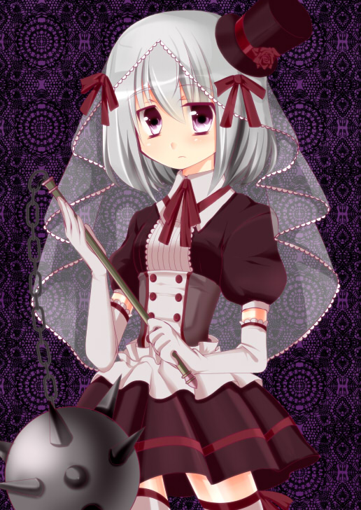 bad_id, chain, chains, dress, elbow_gloves, garters, gloves, hat