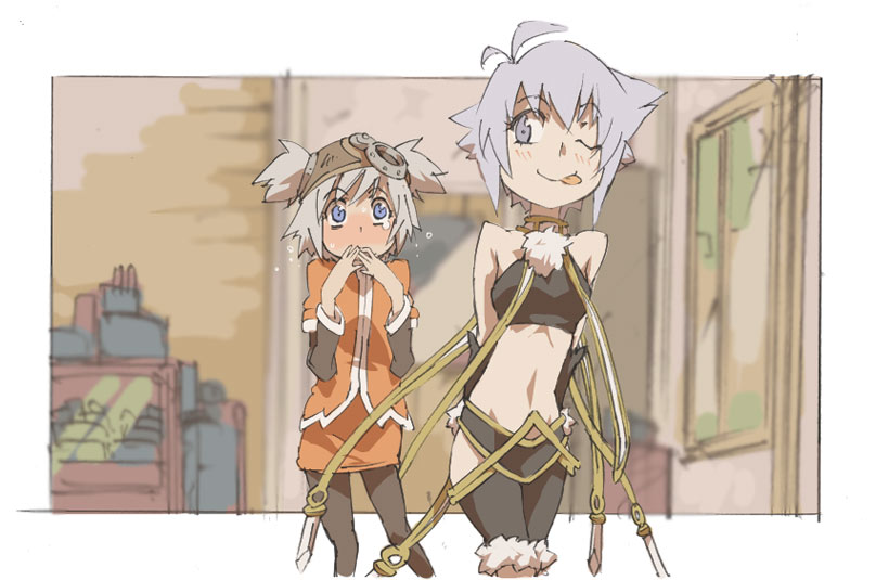 ahoge, blush, pantyhose, pratty, sugarette, summon_night, summon_night_swordcraft_story, tongue, wink