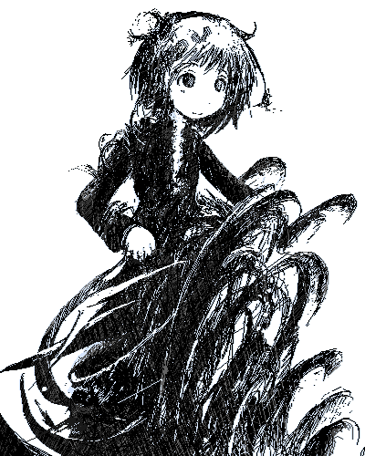 black_eyes, black_hair, dissolving, lowres, monochrome, monster_girl, original, seirei