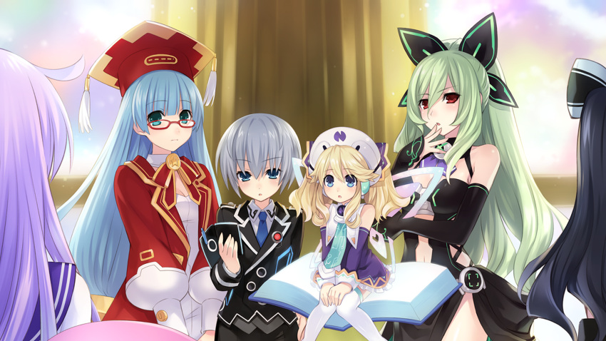 game_cg, hakozaki_chika, historie, hyperdimension_neptunia_mk2, jinguuji_kei, nepgear, nishizawa_mina, tsunako, yuni_(hyperdimension_neptunia_mk2)