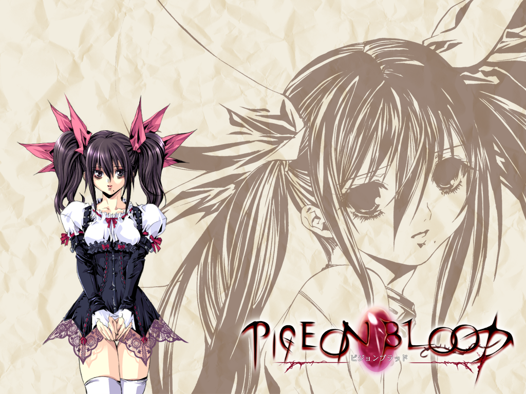 brown_hair, dress, frilled_dress, frills, logo, lolita_fashion, mole, pigeon_blood