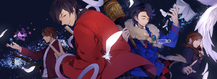 3boys, azkn, black_hair, book, brown_eyes, brown_hair, closed_eyes, eyes_closed