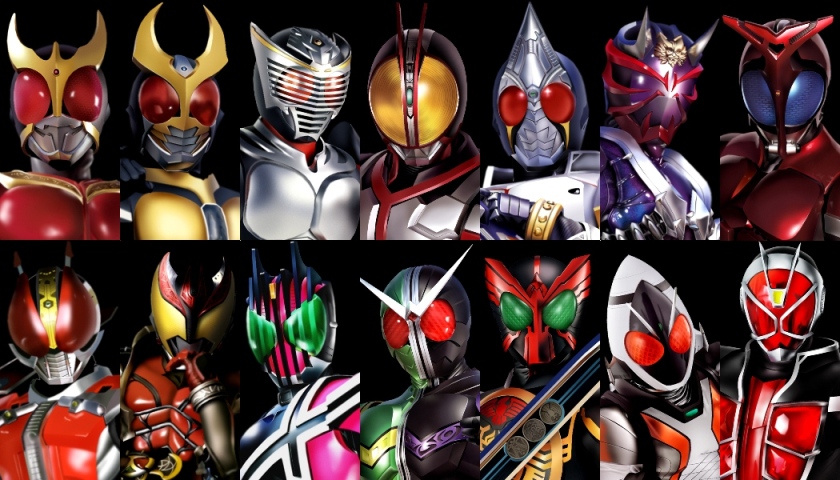 compound_eyes, everyone, horns, kamen_rider, kamen_rider_555, kamen_rider_agito, kamen_rider_agito_(series), kamen_rider_blade, kamen_rider_blade_(series), kamen_rider_dcd, kamen_rider_decade, kamen_rider_den-o, kamen_rider_den-o_(series), kamen_rider_double, kamen_rider_faiz, kamen_rider_fourze, kamen_rider_fourze_(series), kamen_rider_hibiki, kamen_rider_hibiki_(series), kamen_rider_kabuto, kamen_rider_kabuto_(series), kamen_rider_kiva, kamen_rider_kiva_(series), kamen_rider_kuuga, kamen_rider_kuuga_(series), kamen_rider_ooo, kamen_rider_ooo_(series), kamen_rider_ryuki, kamen_rider_ryuki_(series), kamen_rider_w, kamen_rider_w_(series), kamen_rider_wizard, kamen_rider_wizard_(series), kivat-bat_iii, male, maru_(pixiv587569), mask, multiple_boys, sword, weapon