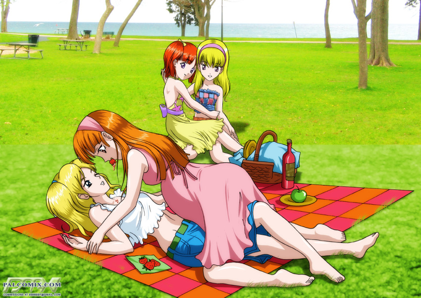 4girls, apple, barefoot, bbmbbf, blonde_hair, blossom_(ppg), blue_eyes, bubbles_(ppg)