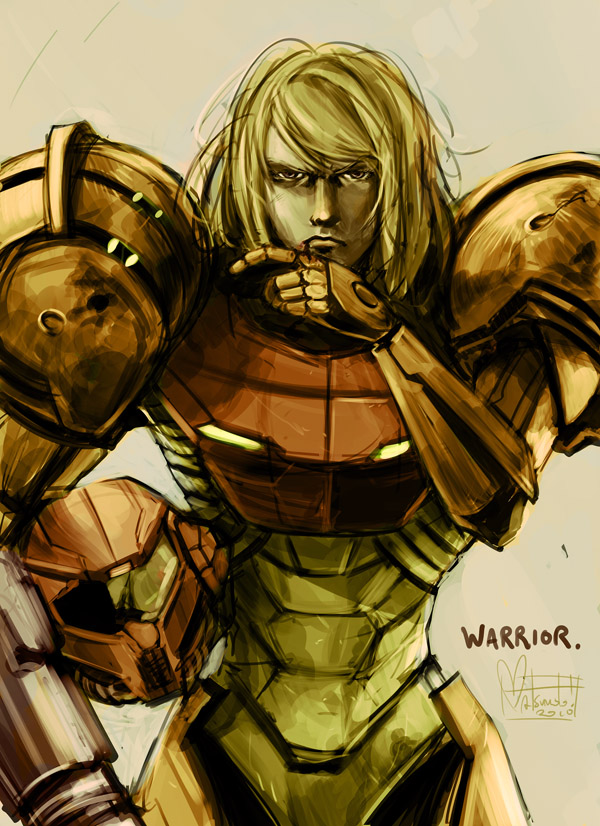 1girl, arm_cannon, armor, blood, eyebrows, female, injury, mecha