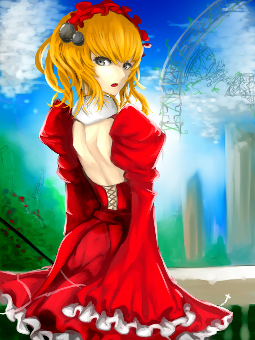 aleron, back, backless_outfit, corset, donita, dress, frills, from_behind