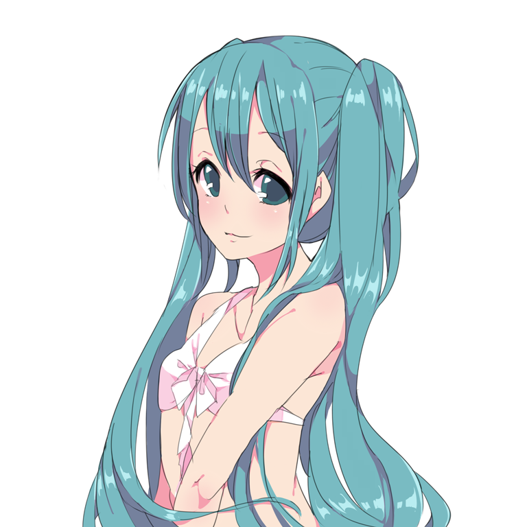 aqua_eyes, aqua_hair, bikini_top, bust, hatsune_miku, long_hair, looking_at_viewer, naruto_maki