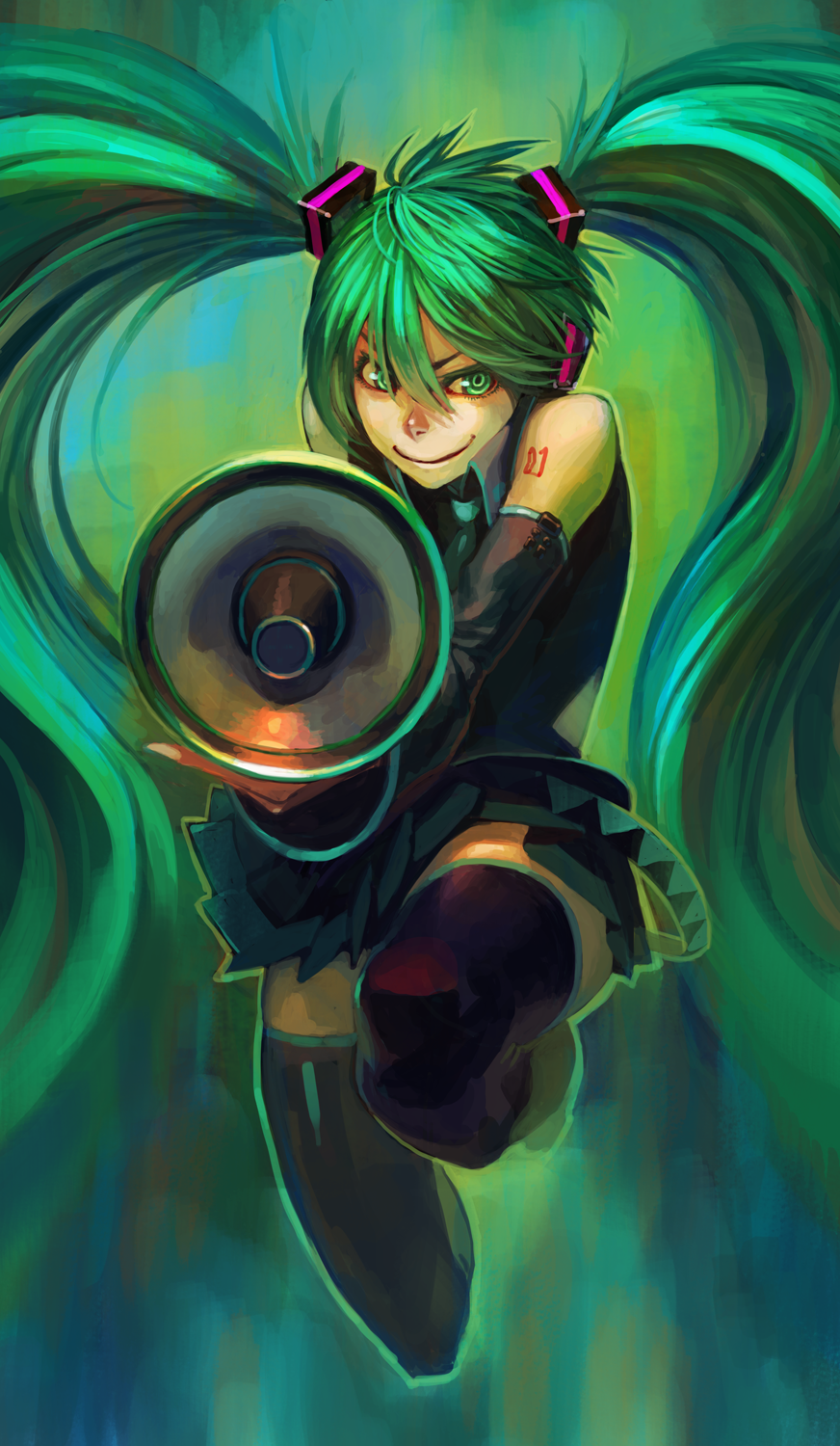 ainezu, detached_sleeves, green_eyes, green_hair, hatsune_miku, highres, long_hair, looking_at_viewer