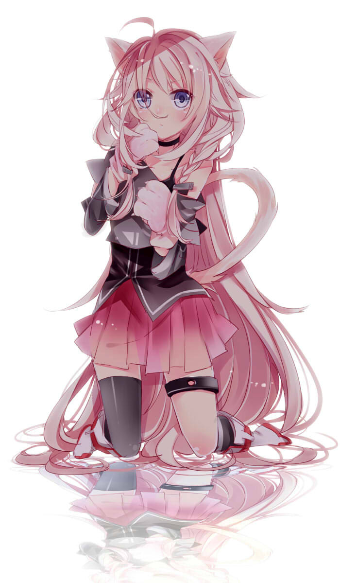 ahoge, animal_ears, ayumaru_(art_of_life), blue_eyes, braid, cat_ears, cat_tail, gloves