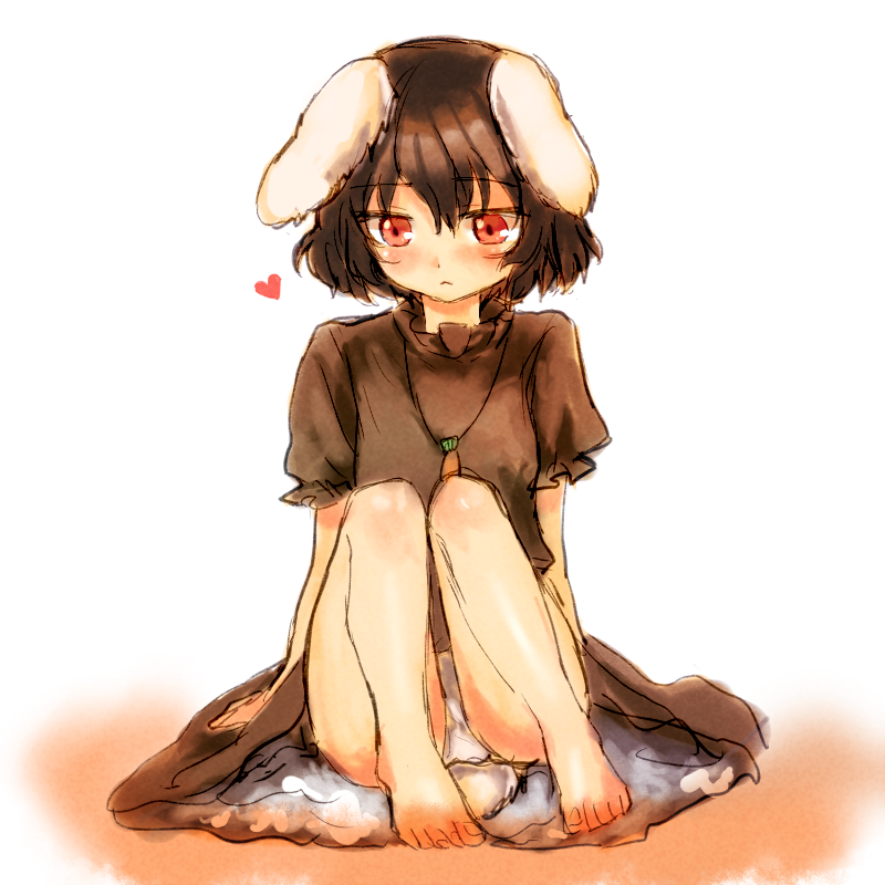 alternate_color, animal_ears, bare_legs, barefoot, black_hair, bunny_ears, carrot, feet