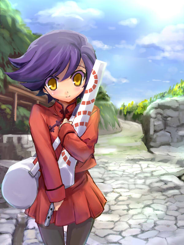bag, black_legwear, character_request, chinese_clothes, cobblestone, duffel_bag, eeeeee, maken_x