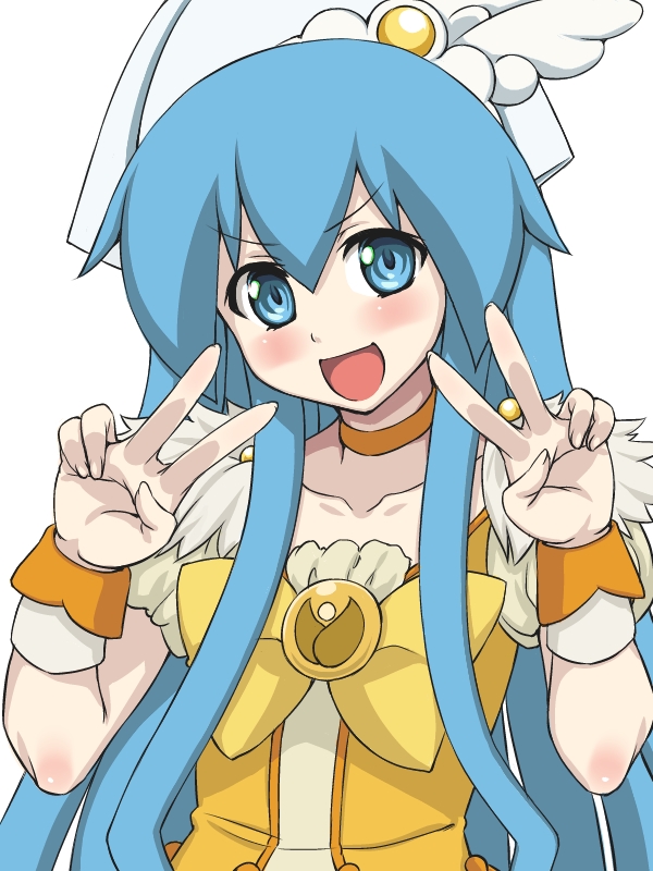 blue_eyes, blue_hair, blush, choker, cosplay, cure_peace, cure_peace_(cosplay), double_v