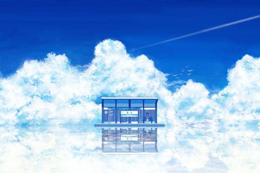 amemura, amemura_(caramelo), bird, blue, cloud, hat, highres, landscape