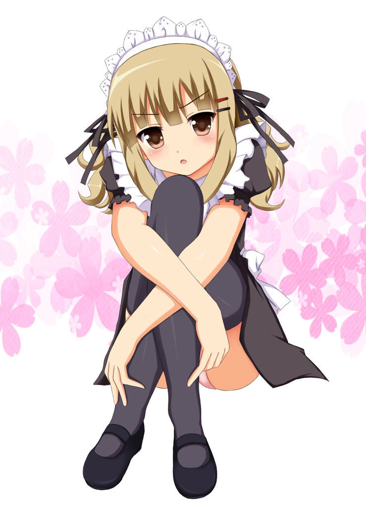borubomu, brown_eyes, brown_hair, maid, oomuro_sakurako, panties, solo, thigh-highs