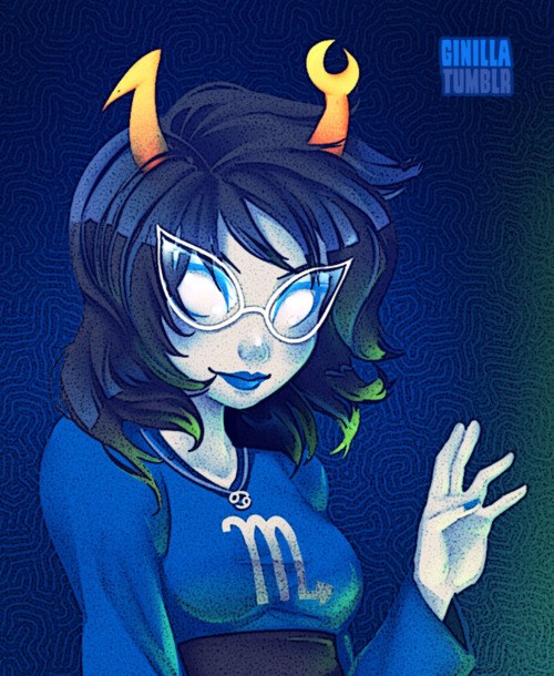 1girl, aranea_serket, black_hair, blue_lips, ginilla, glasses, grey_skin, homestuck