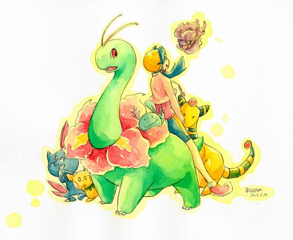 1girl, ampharos, bad_id, bangs, bike_shorts, blue_hair, closed_eyes, crystal_(pokemon)
