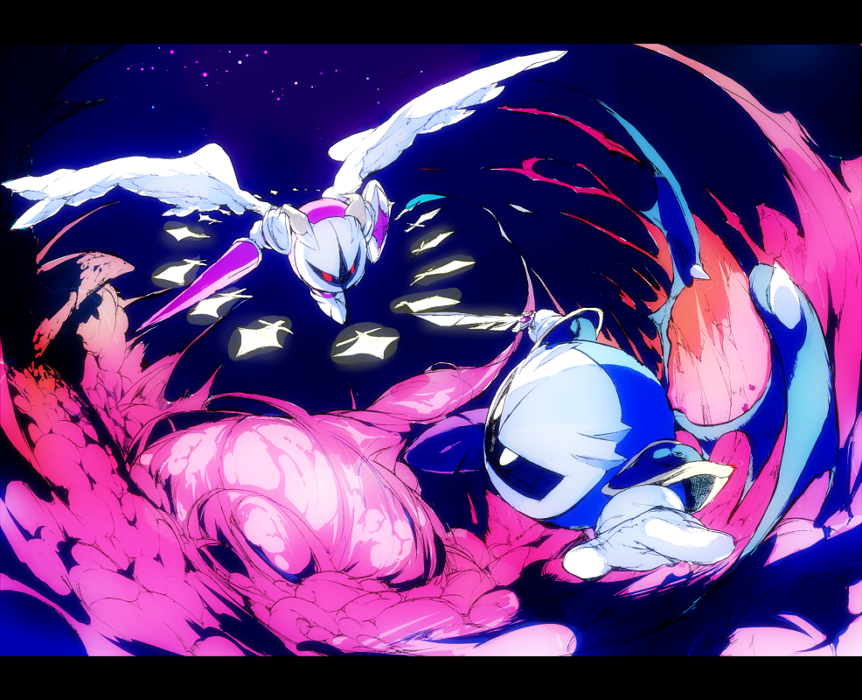 angel_wings, bat_wings, battle, buckler, epic, flying, galacta_knight, galaxia_(sword)