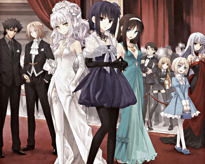 canaan, caren_ortensia, crossover, dark_matou_sakura, dress, emiya_kiritsugu, fate/prototype, fate/stay_night, kara_no_kyoukai, konoe_ototsugu, kuonji_alice, mahoutsukai_no_yoru, melty_blood, pantyhose, sajyou_manaka, shingetsutan_tsukihime, stockings, tatari, thigh-highs, thighhighs, tohno_akiha, type-moon
