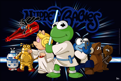 1girl, 6+boys, alien, ammunition_belt, animal_(muppets), baby, bear, blonde_hair